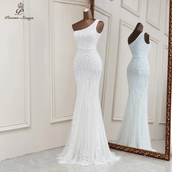 2021Sexy bílé flitry mořská panna večerní šaty jedno rameno šaty pro ženy party vestidos de fiesta robe de soirée de mariage
