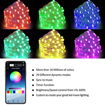 20M 200 LED Bluetooth Smart Music Světla RGB Světlo String Svatební Deco Narozeninové Party Svítící Dekorace Domů Zahradní Lampa Dárek