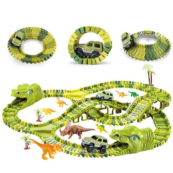 211pcs DIY Sestavy Roller Coaster Dinosaurus Železniční Hračky Auto Track Racing Sadu Hračky pro Děti Interaktivní Závodní Hry Hračky Dárek