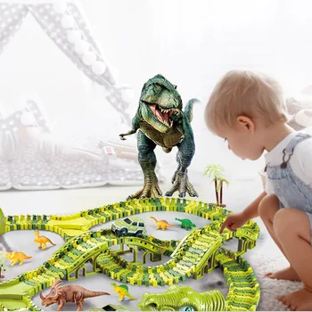 211pcs DIY Sestavy Roller Coaster Dinosaurus Železniční Hračky Auto Track Racing Sadu Hračky pro Děti Interaktivní Závodní Hry Hračky Dárek