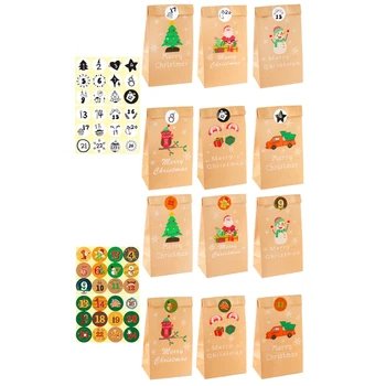 24 Sad Candy Dárkové Tašky, Samolepky s Vánočními Hosty, Balení Krabice, Vánoční Výzdoba