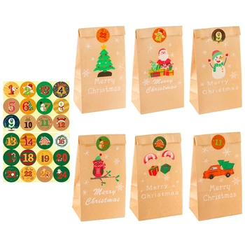 24 Sad Candy Dárkové Tašky, Samolepky s Vánočními Hosty, Balení Krabice, Vánoční Výzdoba