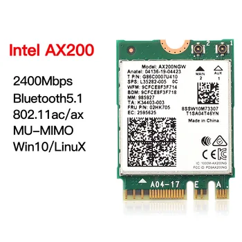 2400Mbps Dual Band Wi-Fi 6 Bezdrátová Karta Intel AX200 Desktop Kit Bluetooth 5.1 AX200NGW NGFF M. 2 802.11 ax Adaptér pro Windows 10