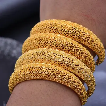 24k 4ks Zlatá Barva Náramky Pro ženy, Africké svatební Náramky Náramky Zlaté svatební dary Etiopské Náramky šperky