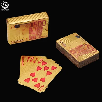 24K Gold Hrací Karty Poker Balíček Gold Fólie Poker Magic Vodotěsné Karty w/ Černé Dřevěné Krabici