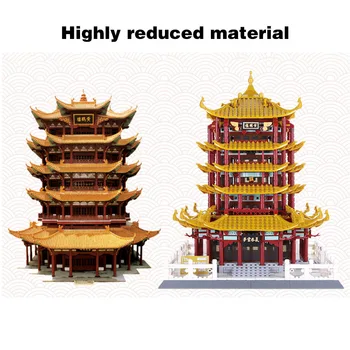 2912Pcs Čínský Styl Architektury Věž Žlutého Jeřába Stavební Bloky DIY Sestavit Vzdělávací Model Cihly Hračky, Dárky Pro Děti