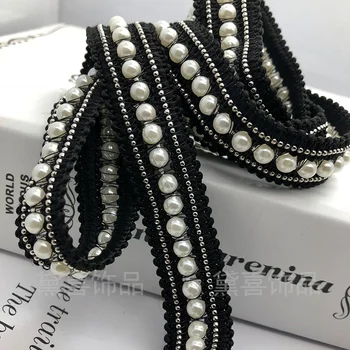 2CM černá bílá řetěz pearl stuha tašky, boty, klobouky, dekorativní pás Krajky Trim Paillette Krajky Korálky Pearl Cop Krajky Nášivka