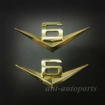 2ks Auto Zlata V6 Vintage Logo Chrome Kufr Kovový Znak Odznak Obtisk Samolepky