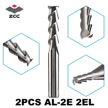 2ks/lot ZCCCT AL-2E AL-2EL solid carbide end mill 2 flétna konec mlýn čtverec hlava cnc frézy, nástroje na řezání hliníku fréza