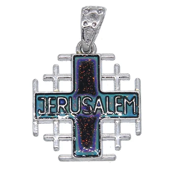 2ks populární jeruzalémě kříž přívěsek náhrdelník může být změněn v závislosti na teplotě barva náhrdelník s přívěskem muži a ženy penda