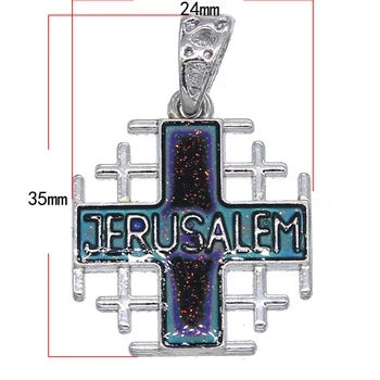 2ks populární jeruzalémě kříž přívěsek náhrdelník může být změněn v závislosti na teplotě barva náhrdelník s přívěskem muži a ženy penda