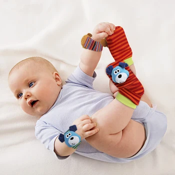 2ks Zápěstí Chrastítko a Nohy Ponožky 0~24 Měsíců Dětské Ponožky Kojence Baby Dětské Ponožky Cartoon Chrastítko Hračky