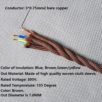 3*0.75mm2 Vintage Lamp Kabel kroucené Textilní opletení Drát pro Retro Edison Závěsná Lampa Kabel 3 jádra Tkaniny Elektrický Kabel