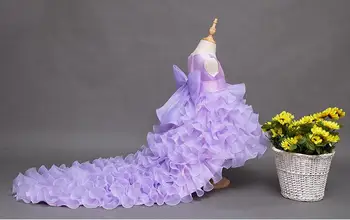 3-14T květina dívka Koncové svatební šaty Dívka vysoce kvalitní Tutu Mořská panna šaty V-neck velký luk Princezna dlouhé šaty Party