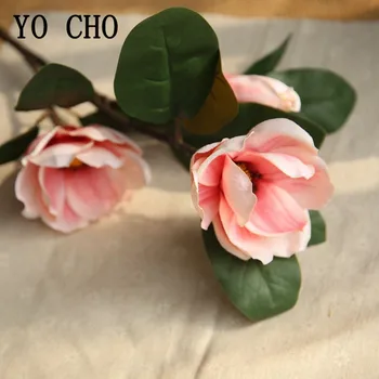 3 Hlavy Silk Magnolia Květina Umělá Větev Hedvábné Kvetoucí Orchidej Svatební Květiny pro Nevěstu Ruku Falešné Květiny Bílá Domova