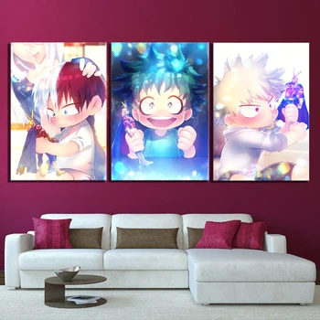 3 Ks HD Anime Chlapci Obrázky Můj Hrdina Academia Kreslený Film, Plakát, Obrazy, Samolepky na Zeď, Umělecké Plátno pro Domácí Dekor