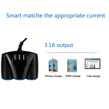 3 Port USB 3 Způsob 3.1 A Modrá Led Auto Zapalovač Zásuvka Splitter Rozbočovač Adaptér 12V-24V, Pro iPad, Smartphone DVR GPS