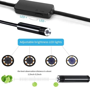 3 v 1 Kamera-Endoskop 8 mm Ultra Tenký Vodotěsný Inspekce Had Fotoaparát Pevný Kabel pro PC Android Telefon Endoskop Potrubí