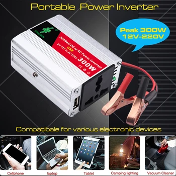 300W Auto Power Inverter Převodník DC 12V do AC 220V s USB Displej Zapalovač Vhodný pro Spotřebiče Venkovní