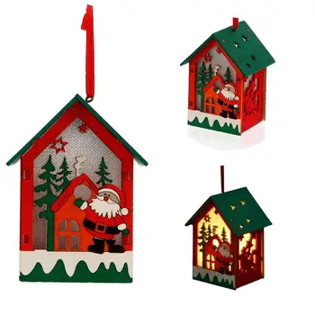 3D Mini Dřevěné Zářící Dům, Kreativní Vesnice Svítící Dům Vánoční Strom Závěsné Dekorace Nový Rok Dárek
