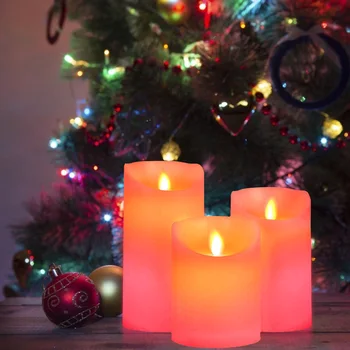3ks LED Noční Světla, Dálkové Ovládání, Baterie, RGB Teplá Bílá Pilíř Svíčky Doma Svatební Vánoční Dekorace Noční Lampa