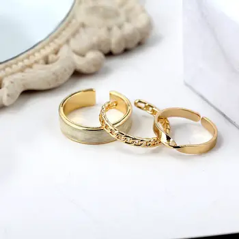 3ks/Nastavit Nový korejský Jednoduché Geometrické Prsteny pro Ženy Gold Silver Color Metal Odkaz Zkroucené Úvodním Kole Prsteny Šperky Dárek