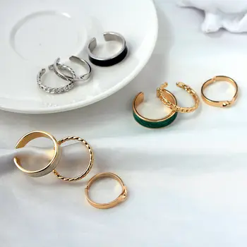 3ks/Nastavit Nový korejský Jednoduché Geometrické Prsteny pro Ženy Gold Silver Color Metal Odkaz Zkroucené Úvodním Kole Prsteny Šperky Dárek