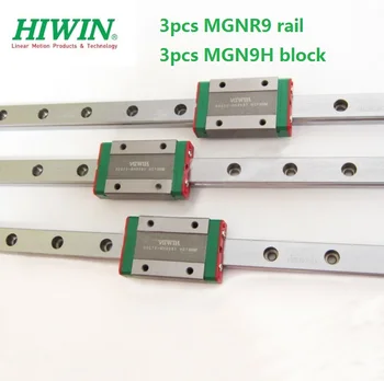 3ks Původní Hiwin lineární železniční MGN9 -100 150 200 250 300 330 350 400 450 500 550 mm MGNR9 + 3ks MGN9H bloky