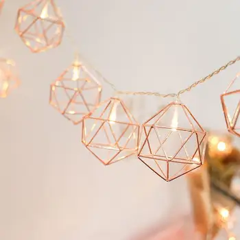 3M LED String Light Rose Gold Barva Iron Art Geometrické Šestiúhelníky String Lampa pro Svatební Party Domova Balkon Dekor