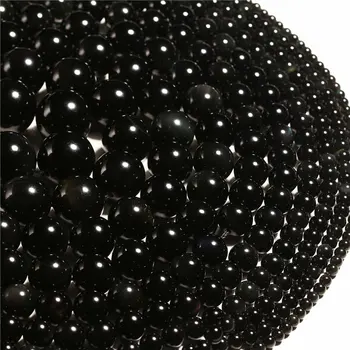 4-20mm Přirozený oblý Černý Obsidián Kamene Korálky Pro Výrobu Šperků Korálky, Náramky Pro Ženy, 15