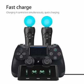 4-in-1 Regulátor Nabíjení dokovací Stanice Stojan pro Playstation PS4 PSVR VR Přesunout Quad Nabíječka pro PlayStation Controller