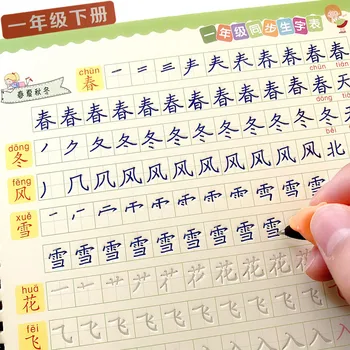 4 KNIHY 1. Stupeň Čínské znaky Kaligrafie Písanka Han Zi Miao Hong 3D Opakovaně Groove Písanka Psaní pro Začátečníky