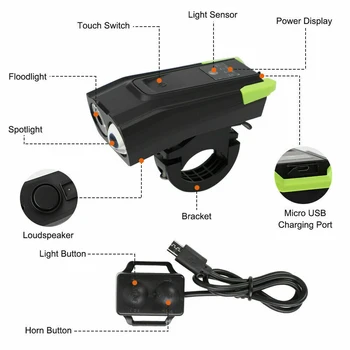 4000mAh Smart Indukční Kolo Přední Světlo Sada USB Dobíjecí 800 Lumen LED Bike Světlo s Roh Kolo Lampa Cyklistika Baterku