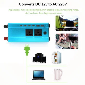 4000W Auto Power Inverter Nabíječka DC 12V/24V AC 220V Sine Wave Converter Rozhraní Transformátor Napětí Adaptér S 4 USB