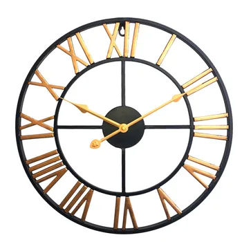 40cm Retro Iron Art Clock Tří-dimenzionální Římské Číslice Tiché Nástěnné Hodiny pro Home Decor - Rose Gold
