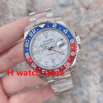 40mm hodinky muži GMT automatické mechanické hodinky Pánské, safírové sklo Světelný Nerezové oceli Meteorit design dial náramkové Hodinky