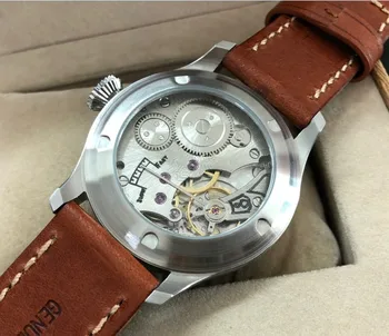 47mm GEERVO černý ciferník Asijské 6498 17 jewels Mechanické Ruční Vítr hnutí pilot pánské hodinky svítící Mechanické hodinky 14A