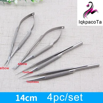 4ks/set titanu, mikrochirurgické nástroje mikrochirurgie nástroje Kit nůžky, jehla, držák na kleště 14 15 16 18 cm