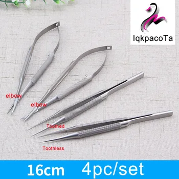 4ks/set titanu, mikrochirurgické nástroje mikrochirurgie nástroje Kit nůžky, jehla, držák na kleště 14 15 16 18 cm