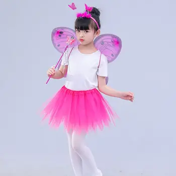 4ks Ženy, Dívky Víla Cosplay Kostým LED Simulované Motýlí Křídla Ukázal Tutu Sukně, Čelenka, Hůlka Princezna Šaty Nahoru