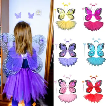 4ks Ženy, Dívky Víla Cosplay Kostým LED Simulované Motýlí Křídla Ukázal Tutu Sukně, Čelenka, Hůlka Princezna Šaty Nahoru