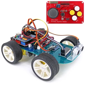 4WD Bezdrátový JoyStick Dálkové Ovládání Gumové Kola Převodového Motoru Smart Auto Kit w/ Výukový program pro Arduino UNO R3 Nano Mega2560