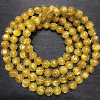5,5 mm Certifikát Přírodní Zlaté Rutilated Quartz Ženy Titan Náramek 3 Kola Jasné Kolo Korálky Šperky Brazílie AAAAAAA