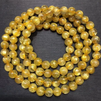 5,5 mm Certifikát Přírodní Zlaté Rutilated Quartz Ženy Titan Náramek 3 Kola Jasné Kolo Korálky Šperky Brazílie AAAAAAA