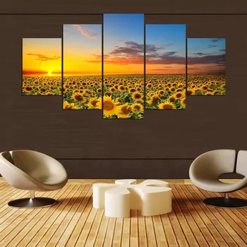 5 panel Moderní Golden slunečnice hd Art print plátno umění zdi zarámované obrazy na zeď v obývacím pokoji obrázek ny-1077