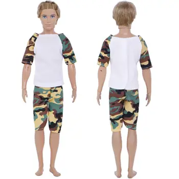 5 Sad Oblečení Tričko + Šortky Cool Letní Sporty Denní Nošení Příslušenství Maskovací Oblečení pro Barbie, Ken Doll