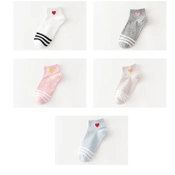 5 Spárovat Nové Roztomilé Ponožky Ženy Bavlněné Červené Srdce Vzor Měkké Prodyšné Ponožky, Kotník-Vysoká Ležérní Pohodlné Ponožky Módní Styl