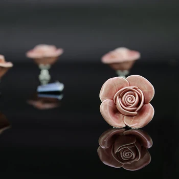5 x Růžové Dveře, Keramické Nábytek Zvládnout Starožitné Tlačítko Šrouby Zahrnuty Elegantní Design ve tvaru Růže
