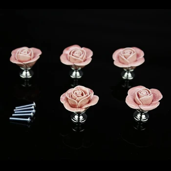 5 x Růžové Dveře, Keramické Nábytek Zvládnout Starožitné Tlačítko Šrouby Zahrnuty Elegantní Design ve tvaru Růže