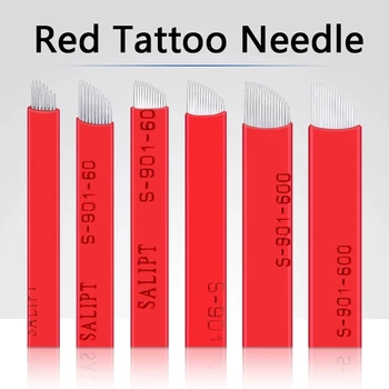 500Pcs 7/9/11/12/14/16/17/18Pin/U 0.18 mm na Jedno použití Červené Tetování Jehly Blade Microblading Výšivky Permanentní Make-up Obočí Pero